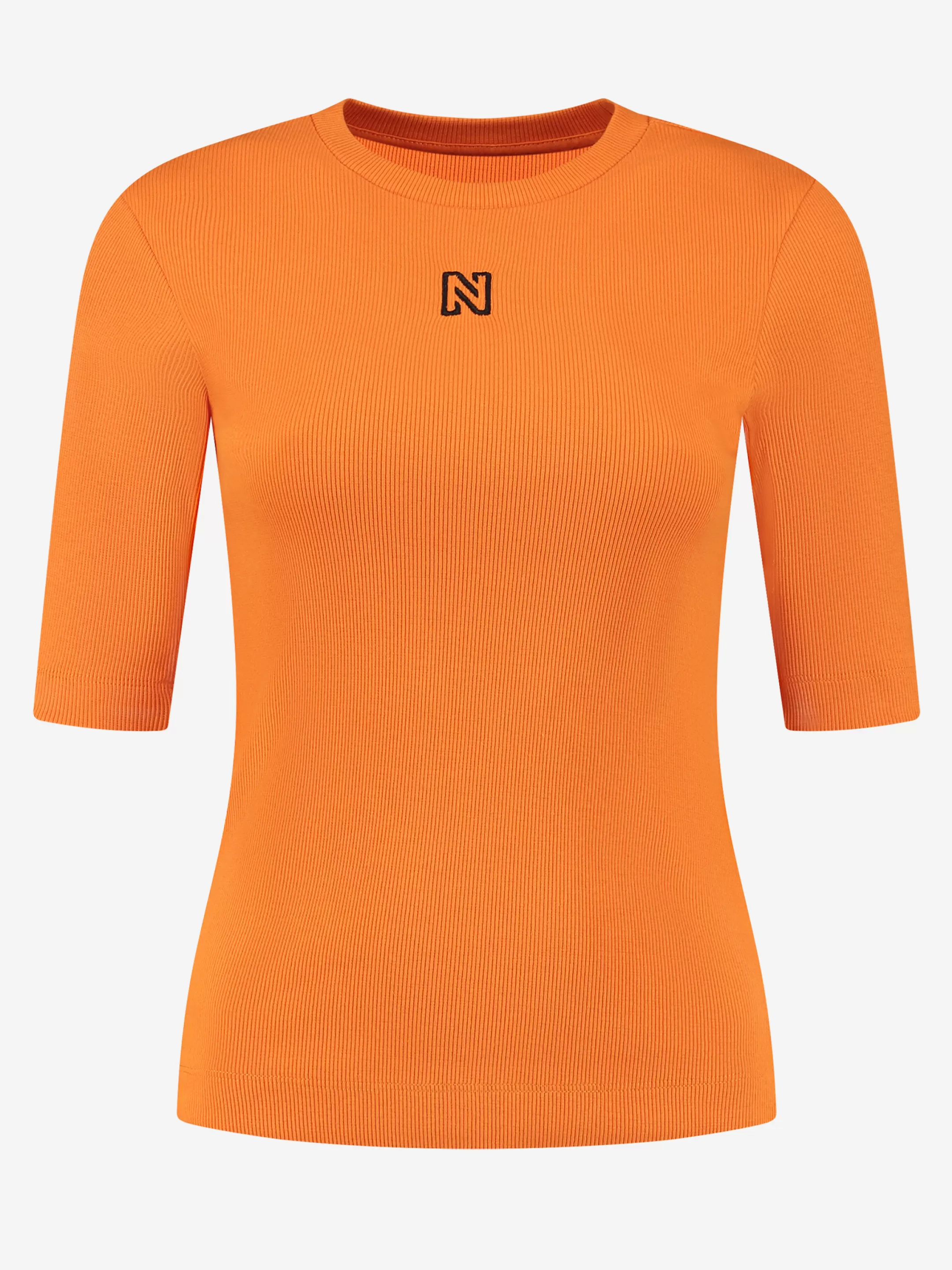 Best Basic aansluitende rib top met driekwart mouwen Tops