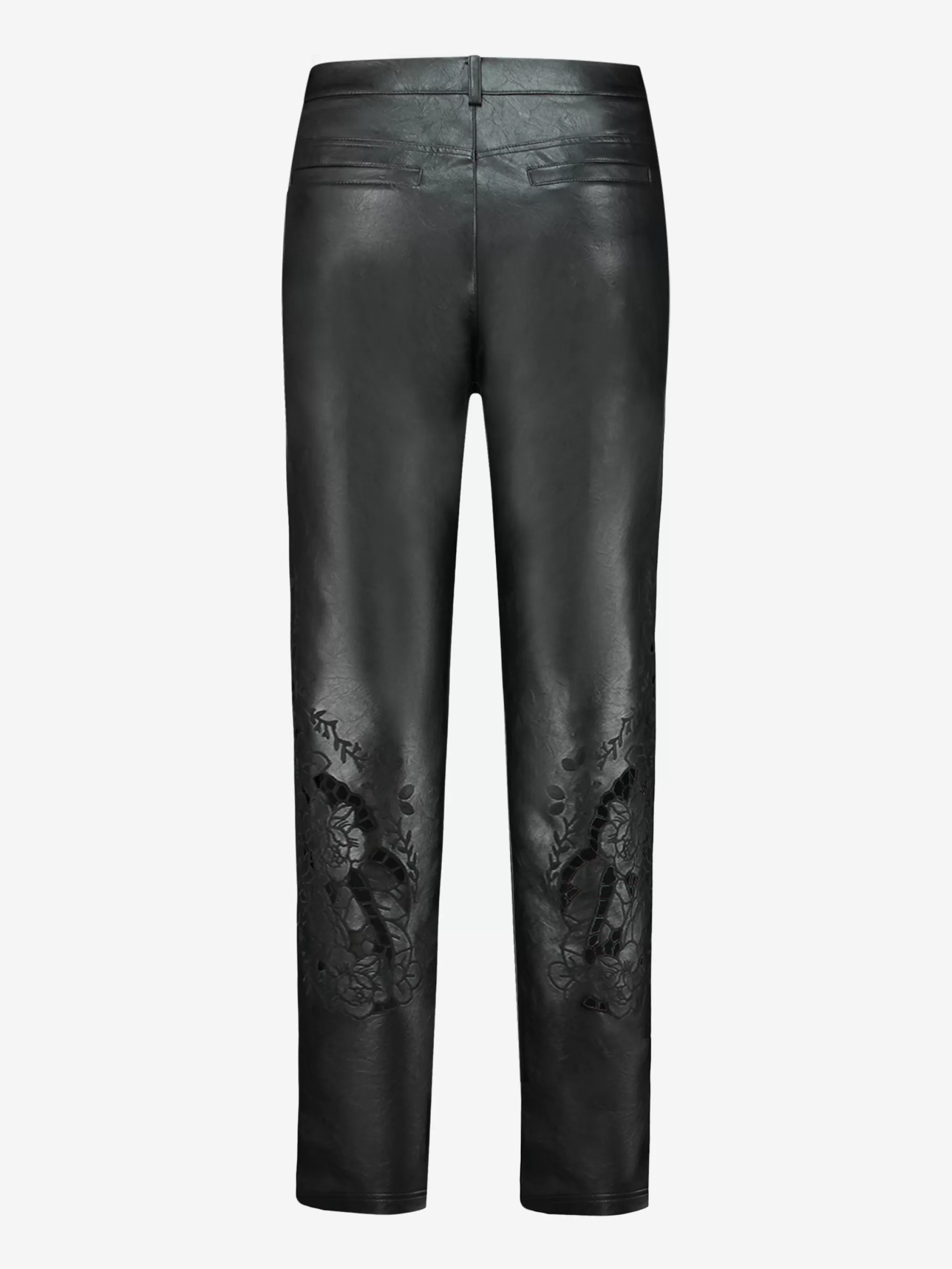 Outlet VEGAN LEREN BROEK MET LAGE TAILLE EN GEBORDUURDE DETAILS Broeken
